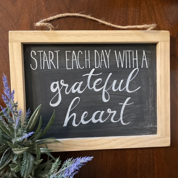 Hand Crafted Other - Start each day with a grateful heart framed chalkboard sign wall art